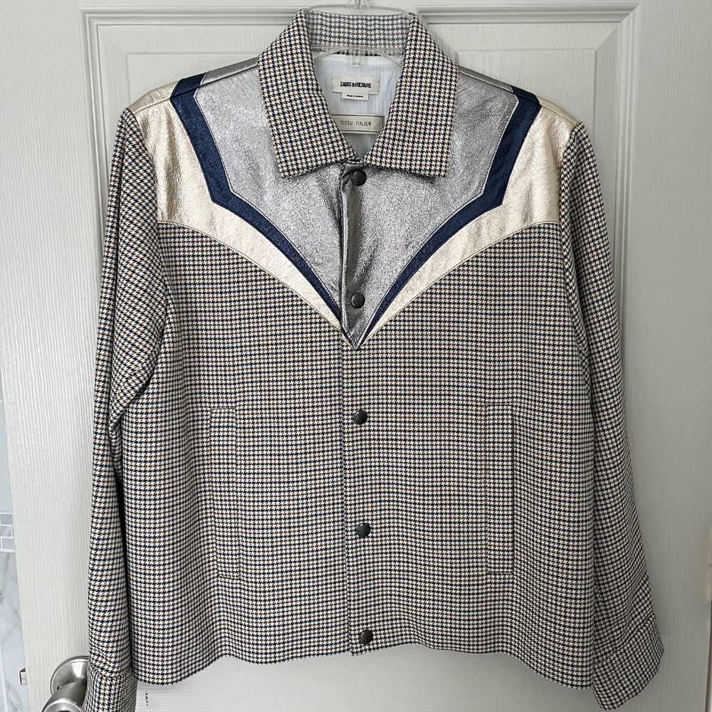Zadig & Voltaire Womens Houndstooth Metallic Jacket Size S